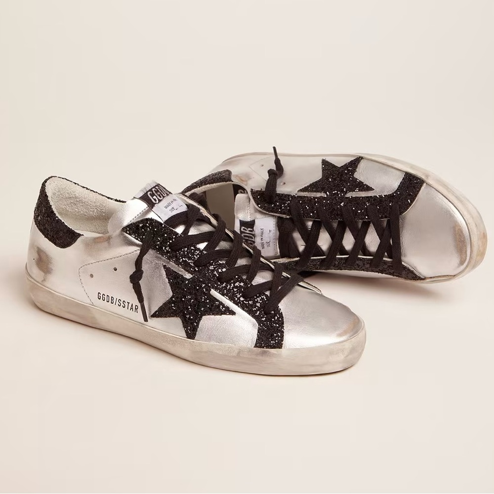 Golden Goose Superstar Metallic Silver w/ Black Glitter